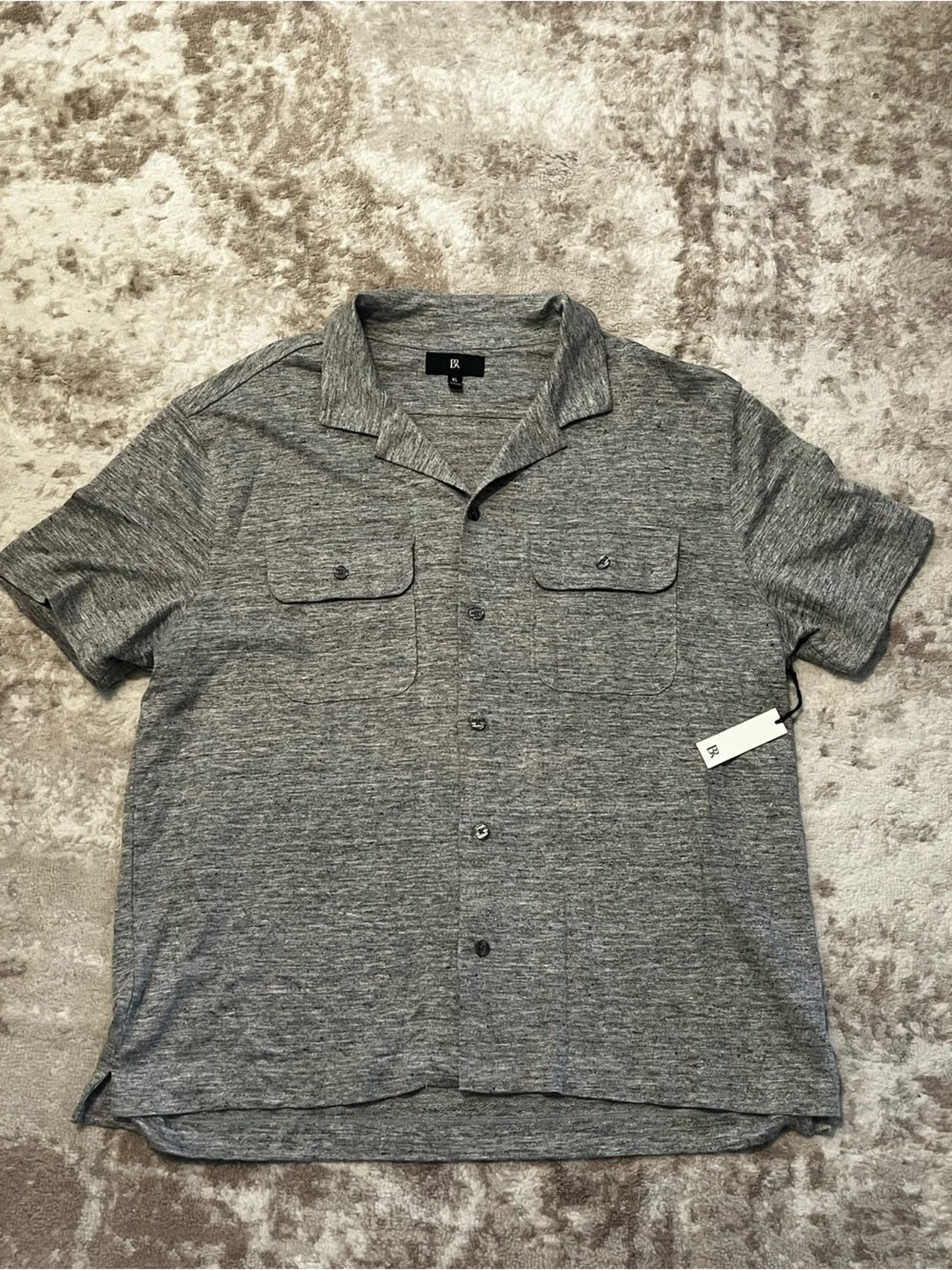 NWT Banana Republic Men XL Short Sleeve Heather Grey Camp Collar Shirt $80